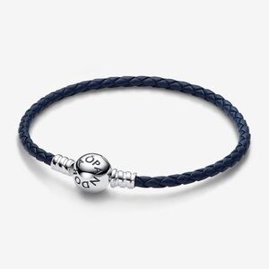 Pandora bracelet - Round clasp Blue Braided leather bracelet